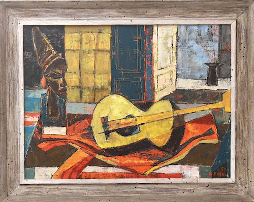V. Finn "Still-Life w Guitar" Oil on Canvas 1957