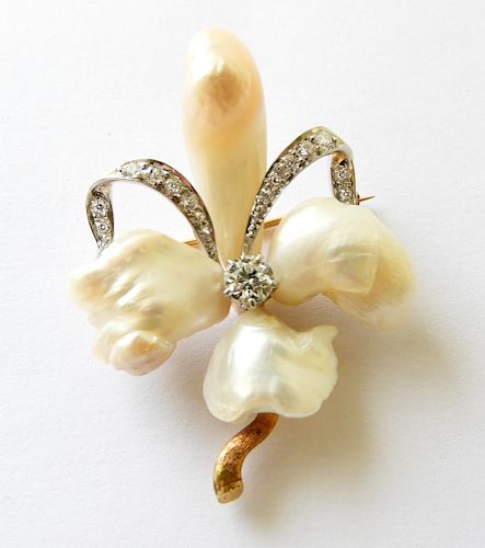 Antique Pearl and Diamond Brooch, c 1900