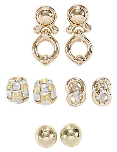 Four Pairs Gold Earrings