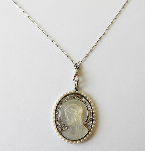 Mother of Pearl Cameo with Pearls & Rose Diamonds