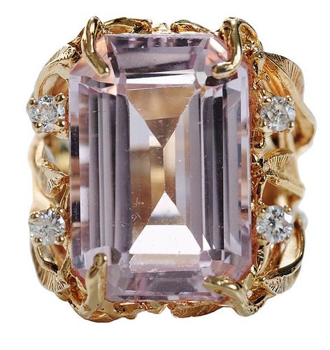 Kunzite Diamond Ring