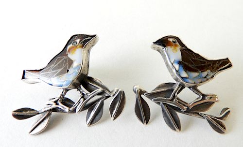Pair of Enamel Sparrow Earrings