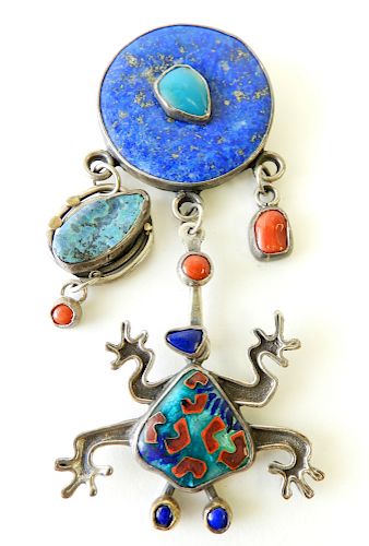 Turquoise & Sterling Tree Frog Brooch