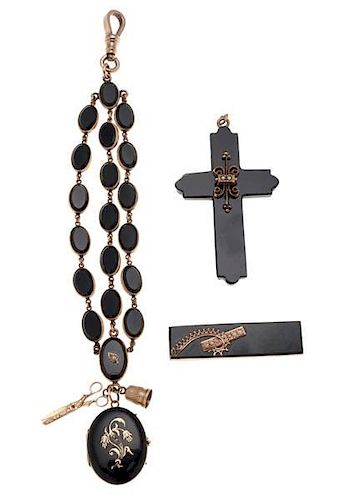 Mourning Jewelry Ensemble Including Watch Fob with Locket 