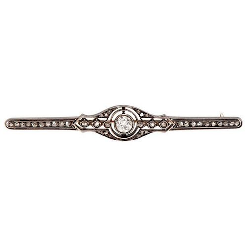European and Rose Cut Diamond Brooch in Platinum over Gold 
