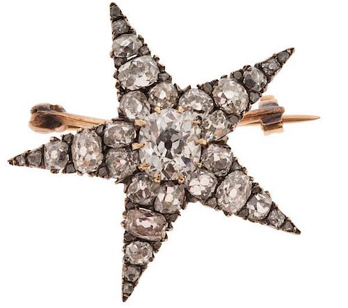 Star Brooch with Mine and Rose Cut Diamonds 