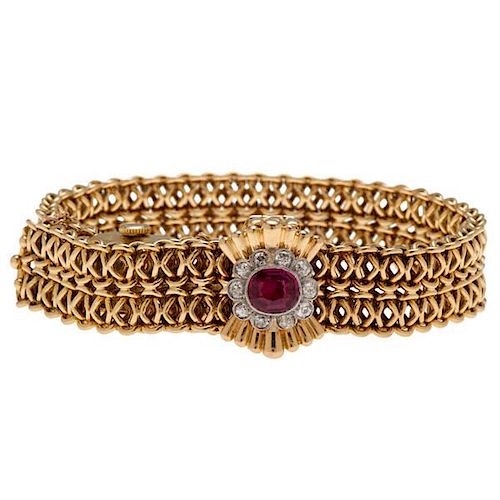 Movado 18 Karat Bracelet Watch with Diamonds and Ruby 
