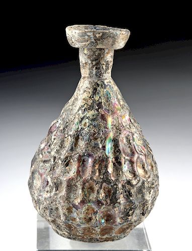 Byzantine Glass Bottle - Aubergine Hues & Dimple Motif