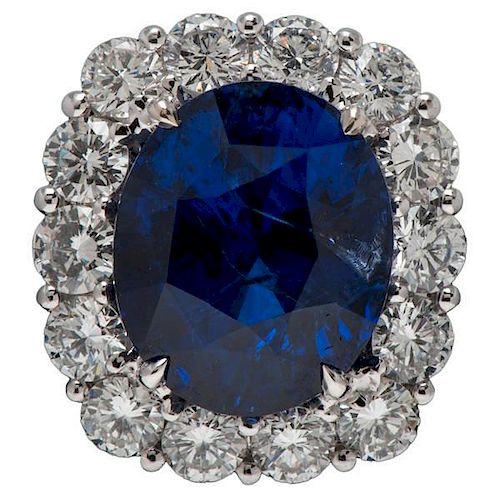 G.I.A. and G.R.S. Certified Royal Blue Sapphire with 2.80 Carats of Diamonds 