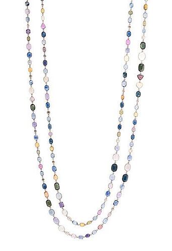 Magnificent Multi-Color Sapphire Necklace with Diamonds 