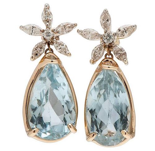 Aquamarine and Diamond Earrings in 14 Karat  