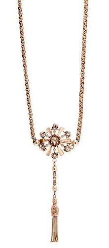 Necklace in 14 Karat Yellow Gold with Rose Cut Diamonds PLUS 