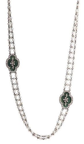 Pearl Choker with Guilloche Enamel and Diamond Panels 