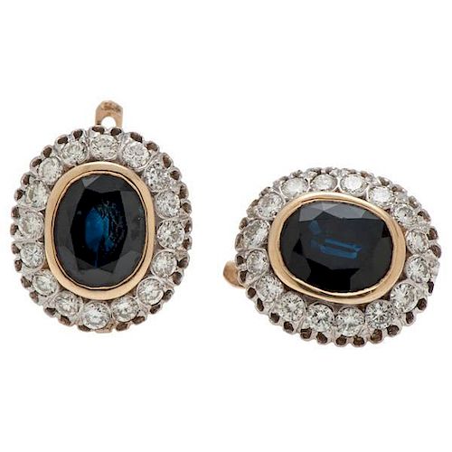 Sapphire and Diamond Earrings in 14 Karat Gold 