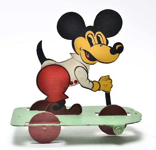 Mickey Mouse Vintage Painted Tin Pull Toy