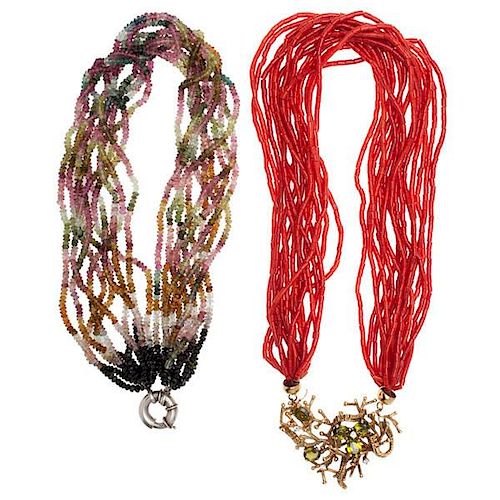 Red Coral and Multi-Color Tourmaline Necklaces 