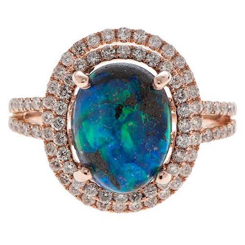 Black Opal Ring in Rose Gold with Diamonds 