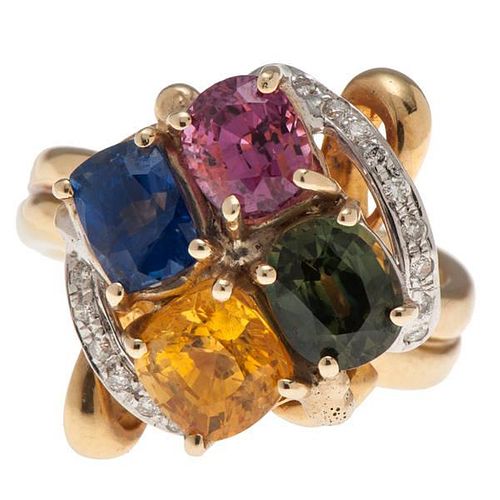 Ring in 18 Karat Yellow Gold with Colored Sapphires and Diamonds 