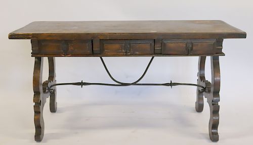 Antique Spanish Style 3 Drawer Trestle Table.