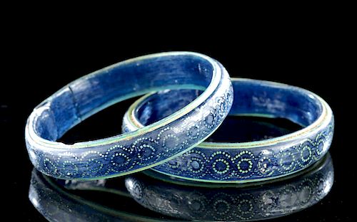 2 Matching Byzantine Glass Bracelets w/ Enamel Designs