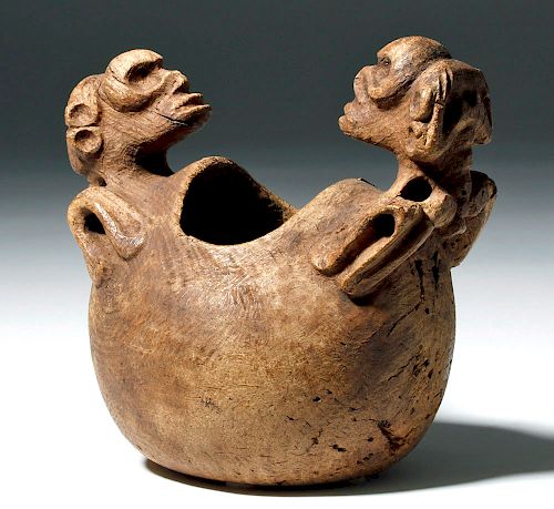 Ancient Taino Wood Bowl w/ Zemi Figures