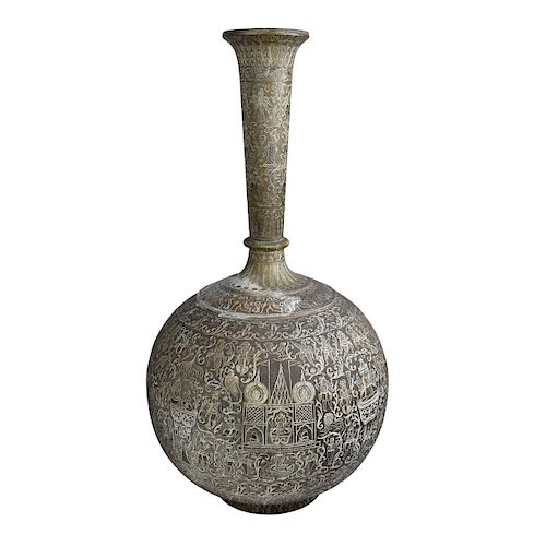 Large Vintage Indian Bidri Vase