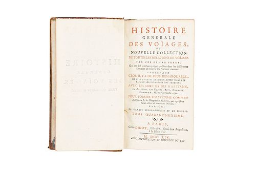 Prevost, Antoine Francois. Histoire Generale des Voyages... Paris, 1754. Tomo XLVI. Primeros Viajes y Expediciones Europeas en América.