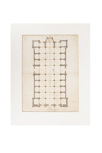 Claudio de Arciniega. Plano de la Catedral Metropolitana. México, ca. 1569. Tinta sepia y gris sobre papel, 57 x 42 cm. Enmarcado.