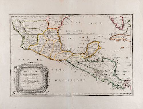 Sanson, Nicolas. Mexicque ou Nouvelle Espagne, Nouvelle. Gallice, Iucatan... Mapa grabado, límites coloreados, 38 x 57.5 cm.