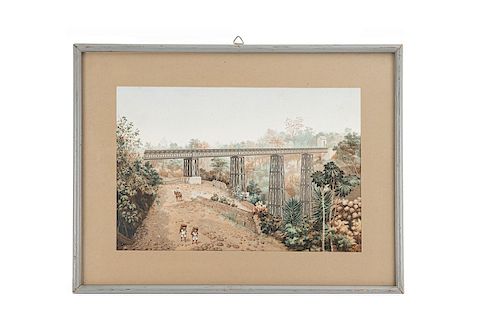 Castro, Casimiro. Puente de San Alejo. México, 1877. Cromolitografía, 23.6 x 35. 2 cm. (imagen). Enmarcada.