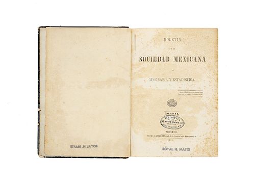 Boletín de la Sociedad Mexicana de Geografía y Estadística. México: Imprenta de Andrés Boix, 1858.