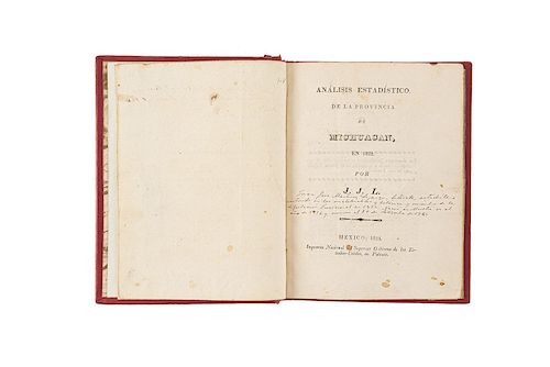 Martínez de Lejarza, Juan José. Análisis Estadísticos de la Provincia de Michuacan, en 1822. México, 1824. 8 láminas.