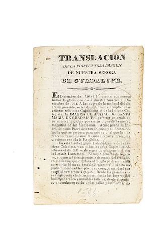 Translación de la Portentosa Imagen de Nuestra Señora de Guadalupe. México: Imprenta de Luis Abadiano, 1836.