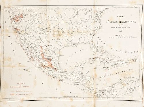 Guillemin Tarayre. Exploration Minéralogique des Régions Mexicaines. Paris: 1869. Un mapa "Carte des Régions Mexicaines", plegado.