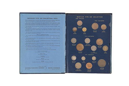 Mexican Type Set  Collection 1905. Wisconsin: Whitman Publishing Company, 1963. 49 monedas, varios formatos y materiales. en carpeta.