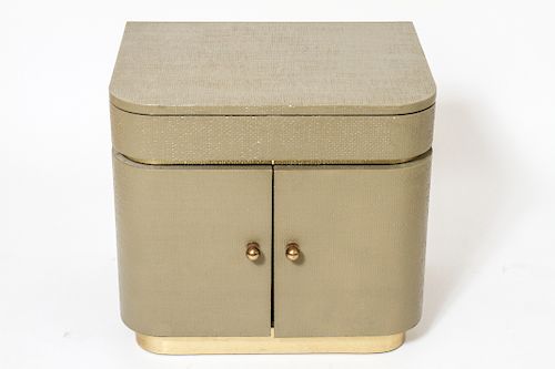 Karl Springer Attr. Grass Cloth & Brass Cabinet