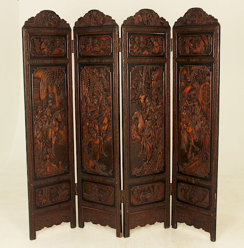 CHINESE CARVED EXOTIC HARDWOOD FLOOR SCREEN