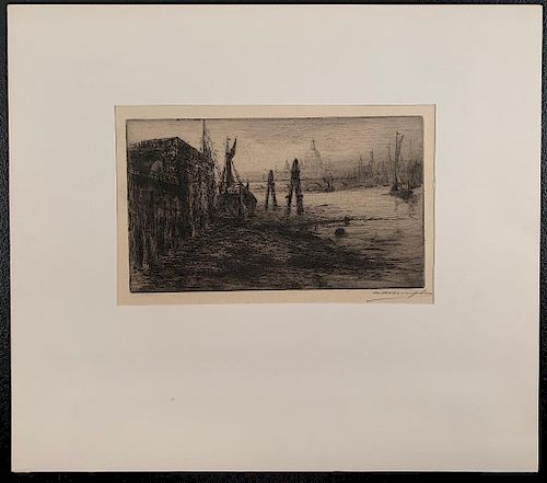 "Misty Day on The Thames, St. Paul's in Rear" Drypoint