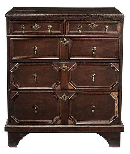 Early Oak Panelled Five Drawer Chest