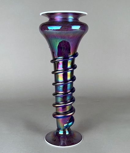 Lewis Olson Iridescent Art Glass Vase