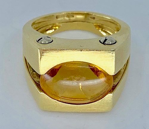 18K Contemporary Italian Gold and Citrine Ring