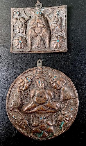 Two Copper Repousee Plaques
