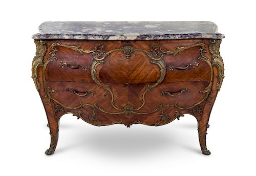 A Louis XV Style Gilt Bronze Mounted Kingwood Commode