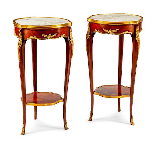 A Pair of Louis XV Style Gilt Metal Mounted Tables