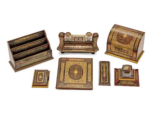 A Set of Eight French Boulle Marquetry Desk Articles