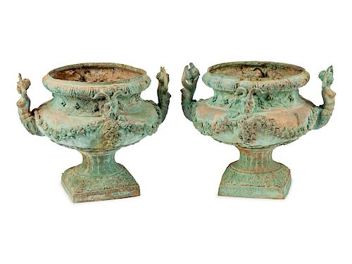 A Pair of Neoclassical Style Patinated Metal Jardinieres