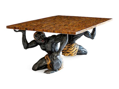 A Gilt and Patinated Metal Figural Table