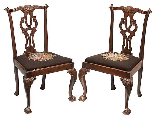 Pair Chippendale Carved Mahogany Side