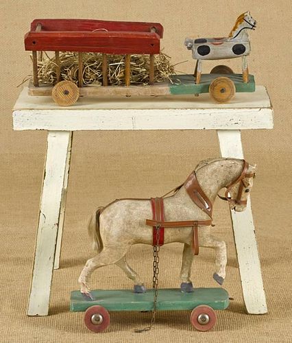 Two carved and painted wood pull toys, early 20th