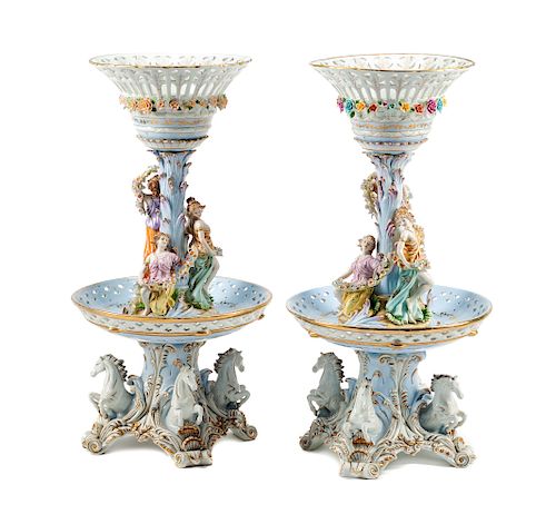 A Pair of Monumental German Porcelain Figural Centerpieces